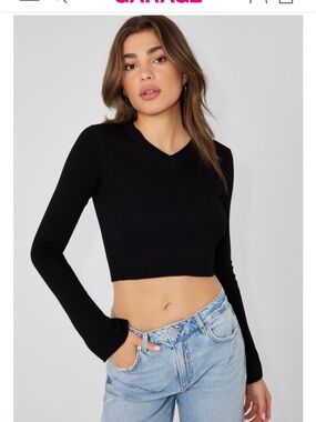 Garage V-Neck Cropped Long-Sleeve